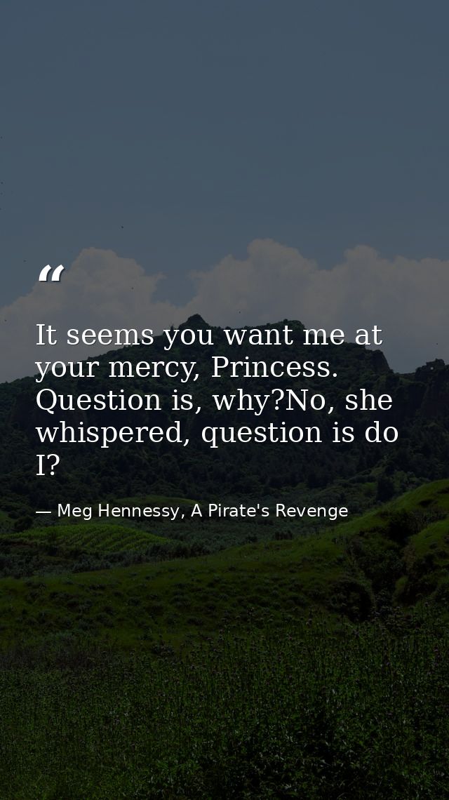 It seems you want me at your mercy, Princess. Question is, why?No, she whispered, question is do I? — Meg Hennessy, A Pirate's Revenge
