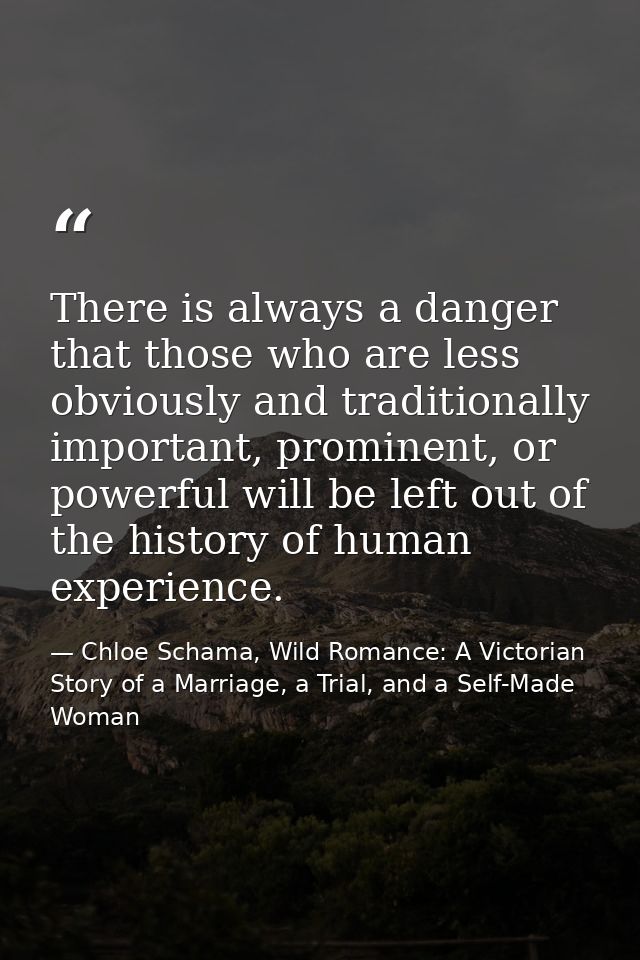 There is always a danger that those who are less obviously and traditionally important, prominent, or powerful will be l — Chloe Schama, Wild Romance: A Victorian Story of a Marriage, a Trial, and a Self-Made Woman