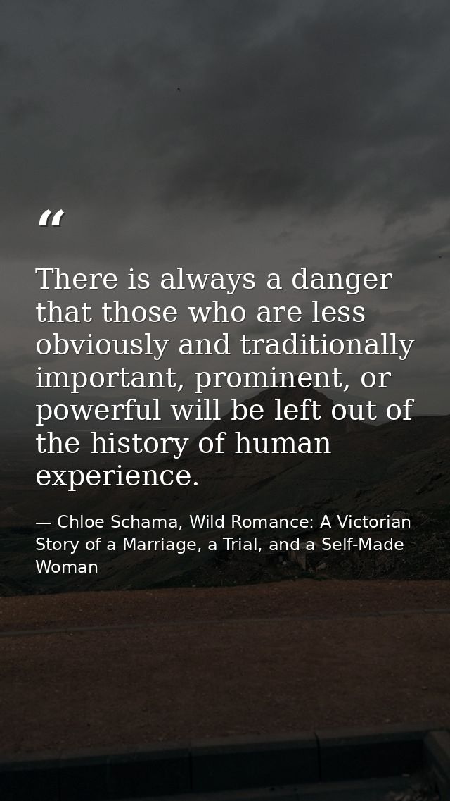 There is always a danger that those who are less obviously and traditionally important, prominent, or powerful will be l — Chloe Schama, Wild Romance: A Victorian Story of a Marriage, a Trial, and a Self-Made Woman