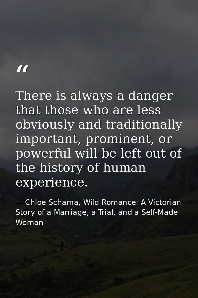 There is always a danger that those who are less obviously and traditionally important, prominent, or powerful will be l — Chloe Schama, Wild Romance: A Victorian Story of a Marriage, a Trial, and a Self-Made Woman