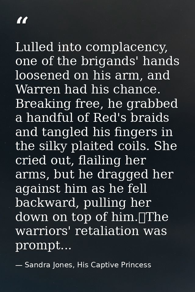 Lulled into complacency, one of the brigands' hands loosened on his arm, and Warren had his chance. Breaking free, he gr — Sandra Jones, His Captive Princess