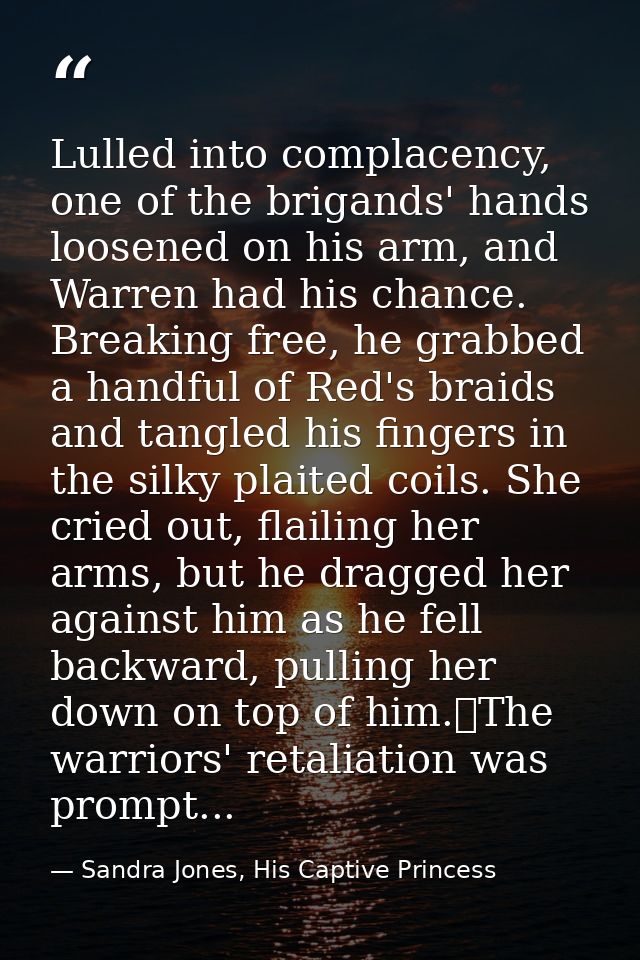 Lulled into complacency, one of the brigands' hands loosened on his arm, and Warren had his chance. Breaking free, he gr — Sandra Jones, His Captive Princess