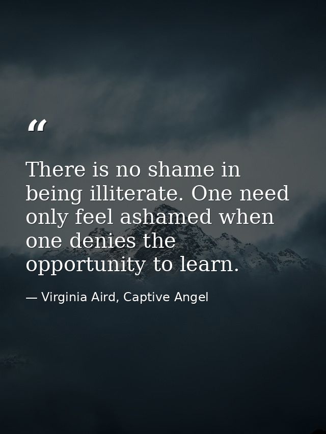 There is no shame in being illiterate. One need only feel ashamed when one denies the opportunity to learn. — Virginia Aird, Captive Angel