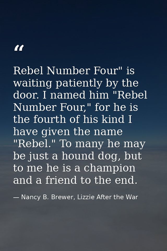 Rebel Number Four" is waiting patiently by the door. I named him "Rebel Number Four," for he is the fourth of his kind I — Nancy B. Brewer, Lizzie After the War