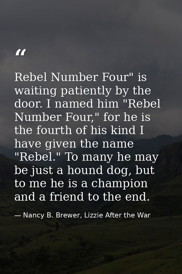 Rebel Number Four" is waiting patiently by the door. I named him "Rebel Number Four," for he is the fourth of his kind I — Nancy B. Brewer, Lizzie After the War
