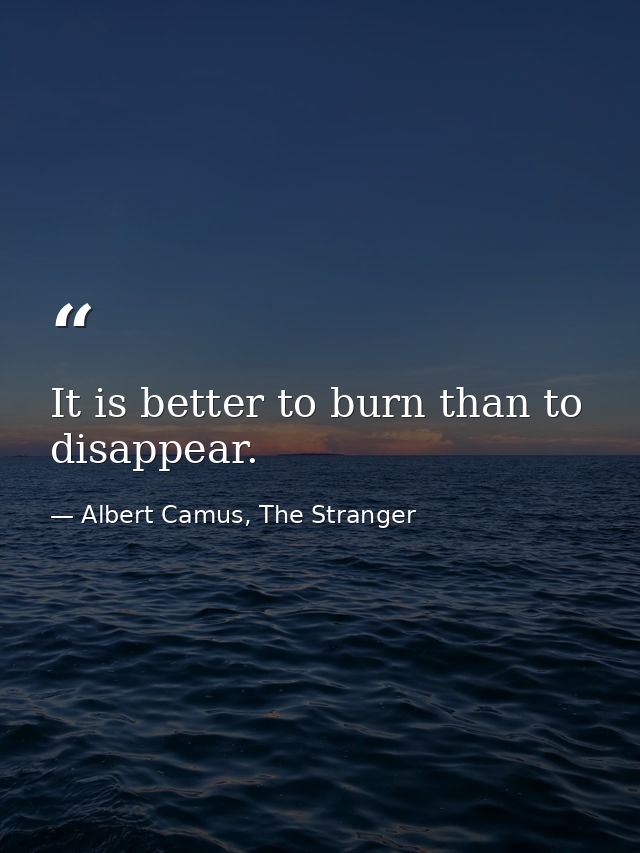 It is better to burn than to disappear. — Albert Camus, The Stranger