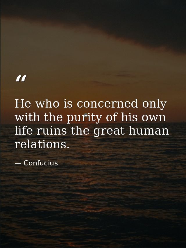 He who is concerned only with the purity of his own life ruins the great human relations. — Confucius