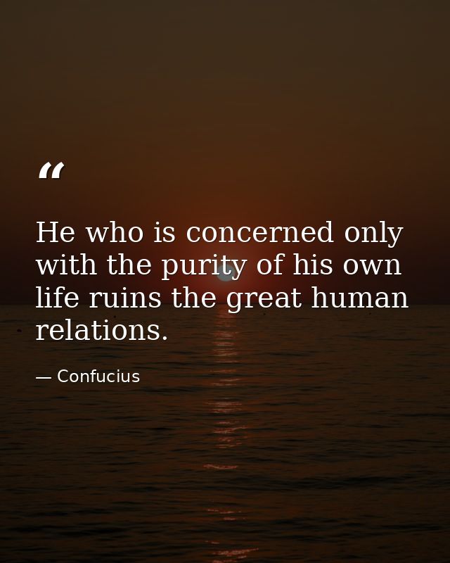 He who is concerned only with the purity of his own life ruins the great human relations. — Confucius
