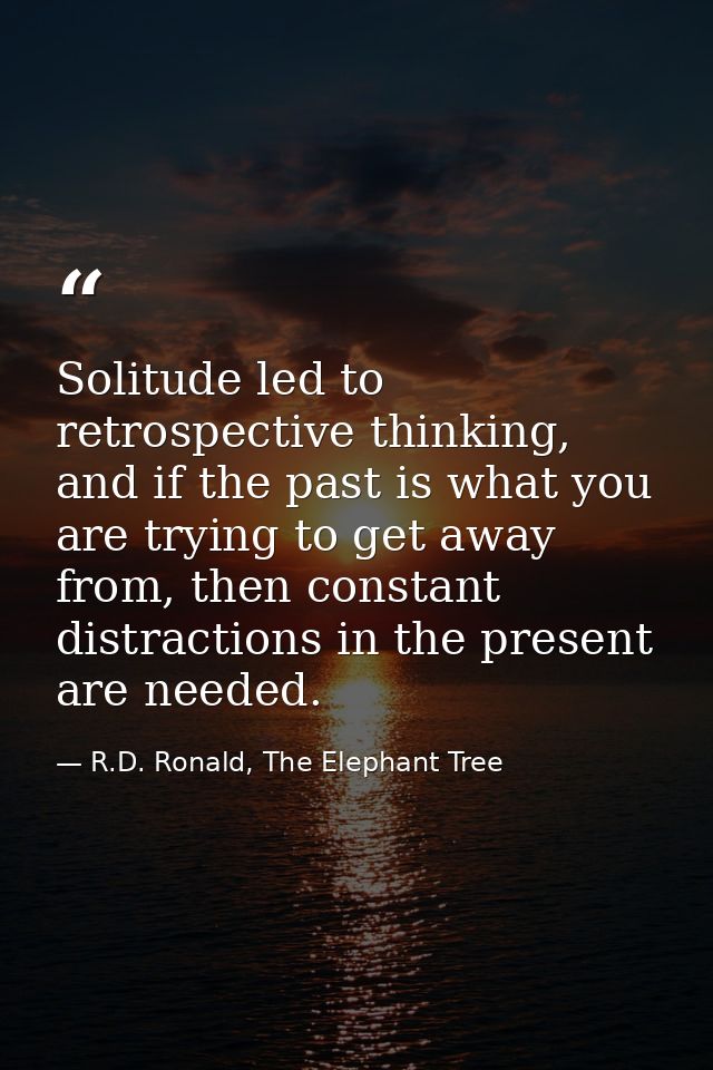 Solitude led to retrospective thinking, and if the past is what you are trying to get away from, then constant distracti — R.D. Ronald, The Elephant Tree