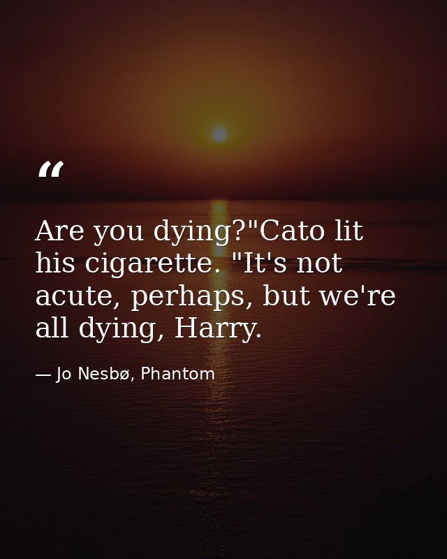 Are you dying?"Cato lit his cigarette. "It's not acute, perhaps, but we're all dying, Harry. — Jo Nesbø, Phantom