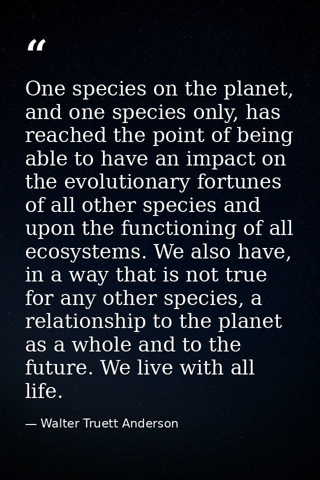 One species on the planet, and one species only, has reached the point of being able to have an impact on the evolutiona — Walter Truett Anderson