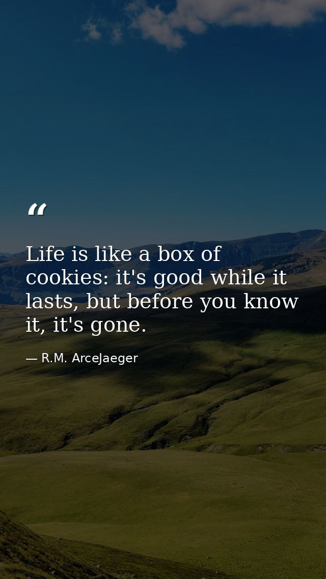 Life is like a box of cookies: it's good while it lasts, but before you know it, it's gone. — R.M. ArceJaeger