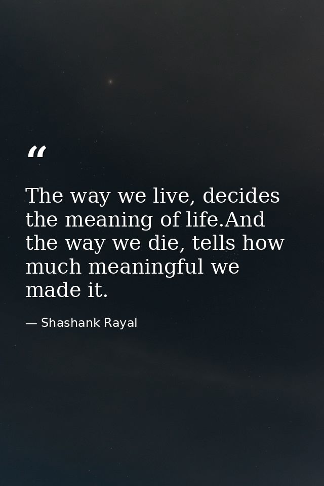 The way we live, decides the meaning of life.And the way we die, tells how much meaningful we made it. — Shashank Rayal
