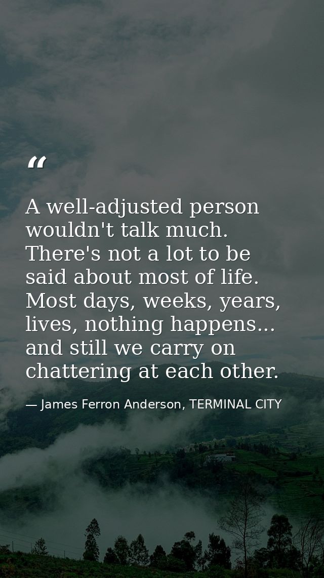 A well-adjusted person wouldn't talk much. There's not a lot to be said about most of life. Most days, weeks, years, liv — James Ferron Anderson, TERMINAL CITY