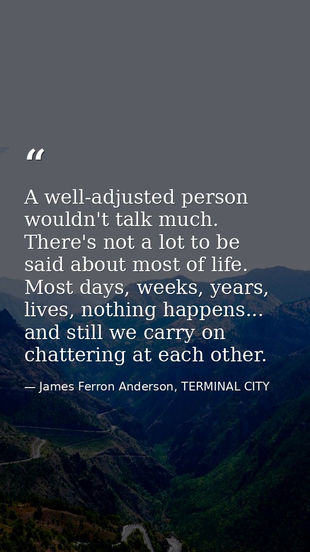 A well-adjusted person wouldn't talk much. There's not a lot to be said about most of life. Most days, weeks, years, liv — James Ferron Anderson, TERMINAL CITY