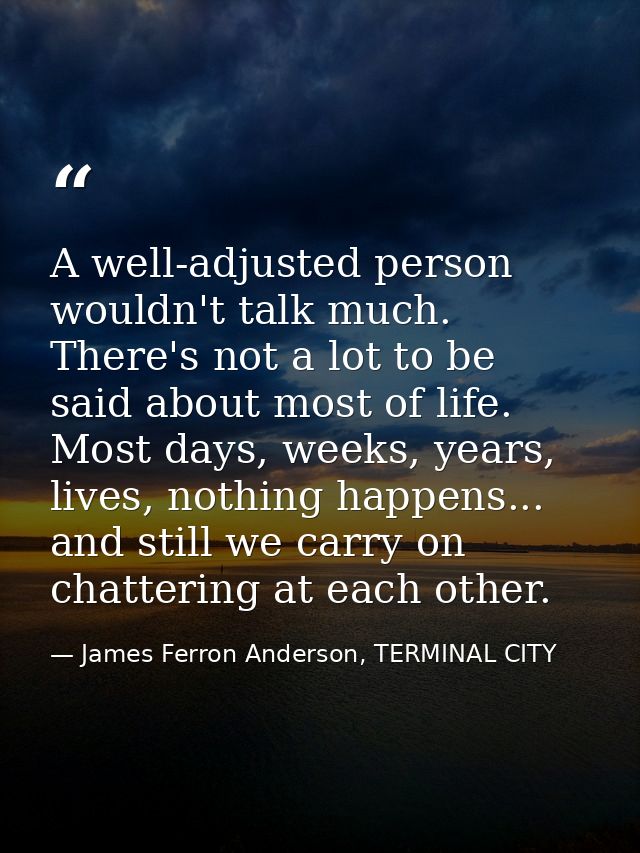 A well-adjusted person wouldn't talk much. There's not a lot to be said about most of life. Most days, weeks, years, liv — James Ferron Anderson, TERMINAL CITY