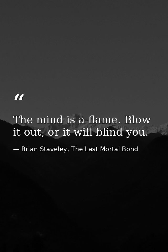 The mind is a flame. Blow it out, or it will blind you. — Brian Staveley, The Last Mortal Bond