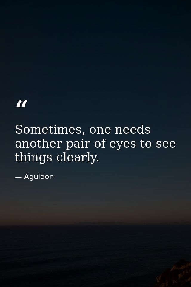 Sometimes, one needs another pair of eyes to see things clearly. — Aguidon