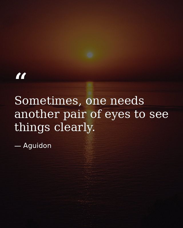Sometimes, one needs another pair of eyes to see things clearly. — Aguidon