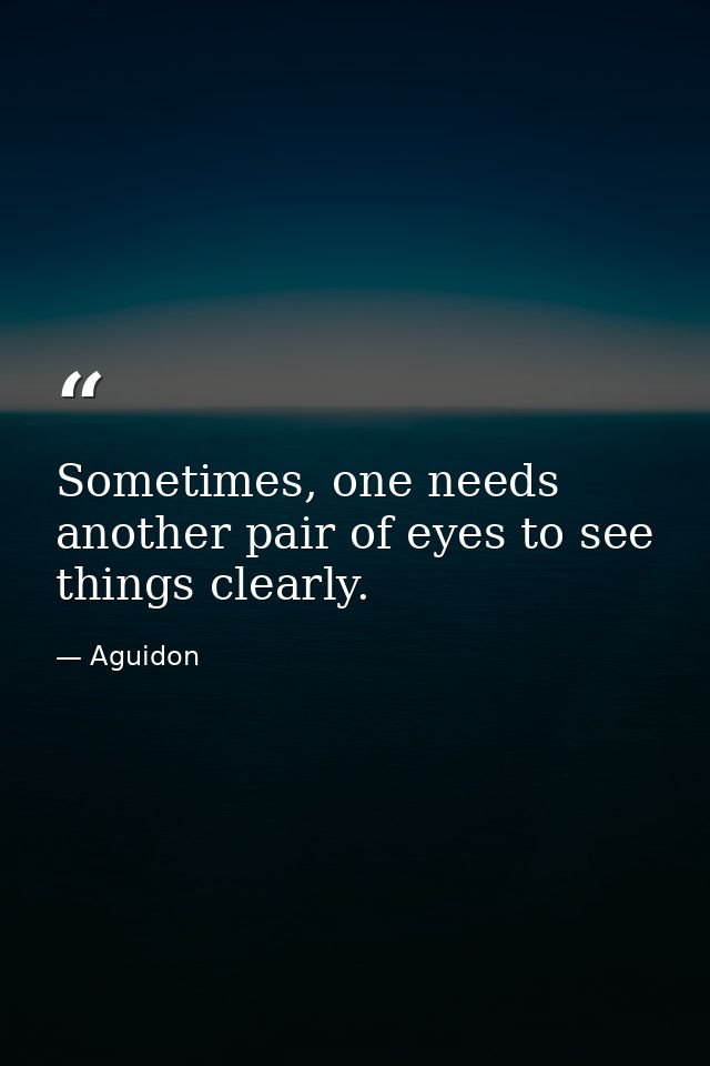 Sometimes, one needs another pair of eyes to see things clearly. — Aguidon