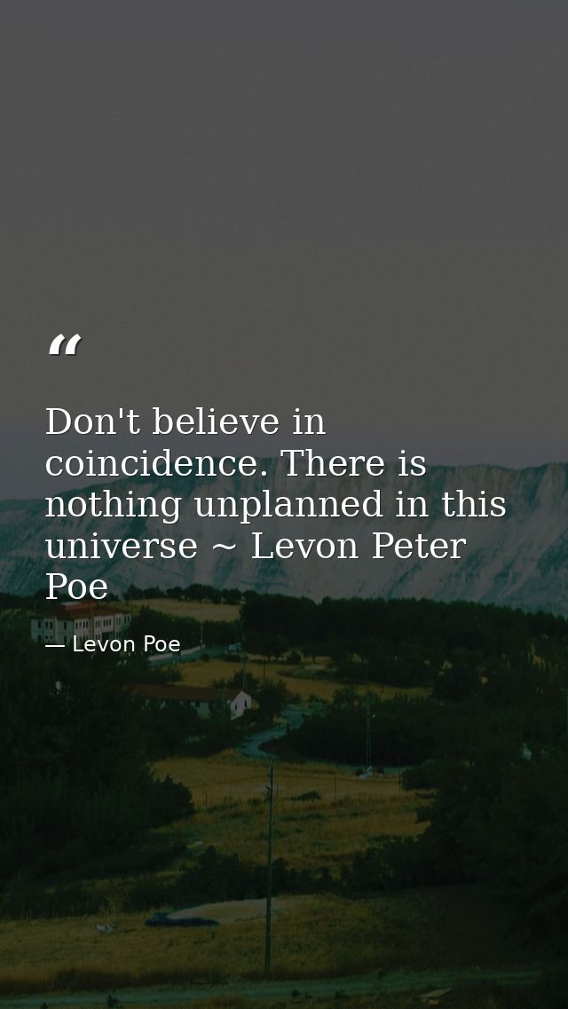 Don't believe in coincidence. There is nothing unplanned in this universe ~ Levon Peter Poe — Levon Poe