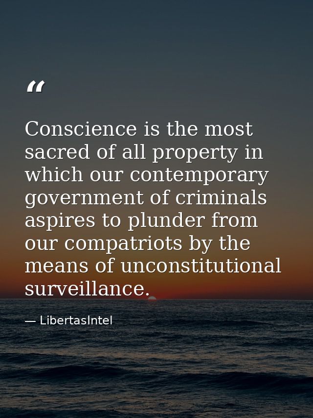 Conscience is the most sacred of all property in which our contemporary government of criminals aspires to plunder from  — LibertasIntel