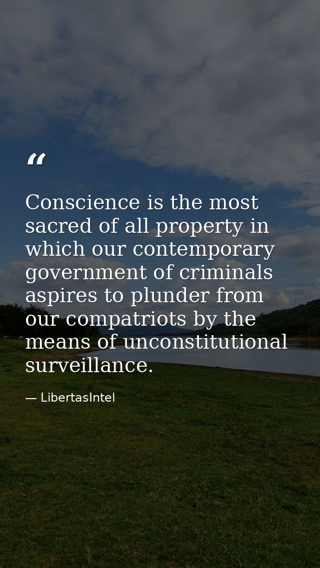 Conscience is the most sacred of all property in which our contemporary government of criminals aspires to plunder from  — LibertasIntel