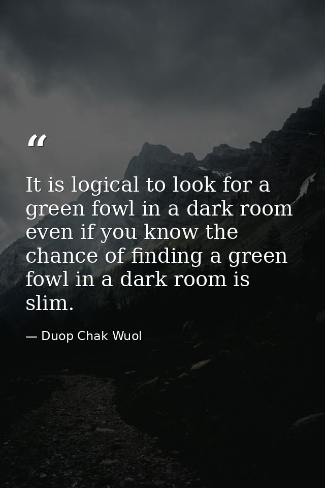 It is logical to look for a green fowl in a dark room even if you know the chance of finding a green fowl in a dark room — Duop Chak Wuol