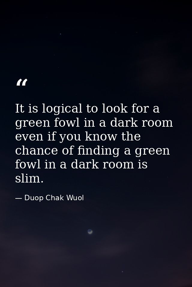 It is logical to look for a green fowl in a dark room even if you know the chance of finding a green fowl in a dark room — Duop Chak Wuol
