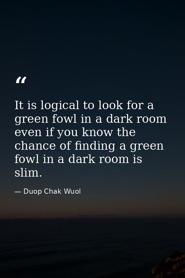 It is logical to look for a green fowl in a dark room even if you know the chance of finding a green fowl in a dark room — Duop Chak Wuol