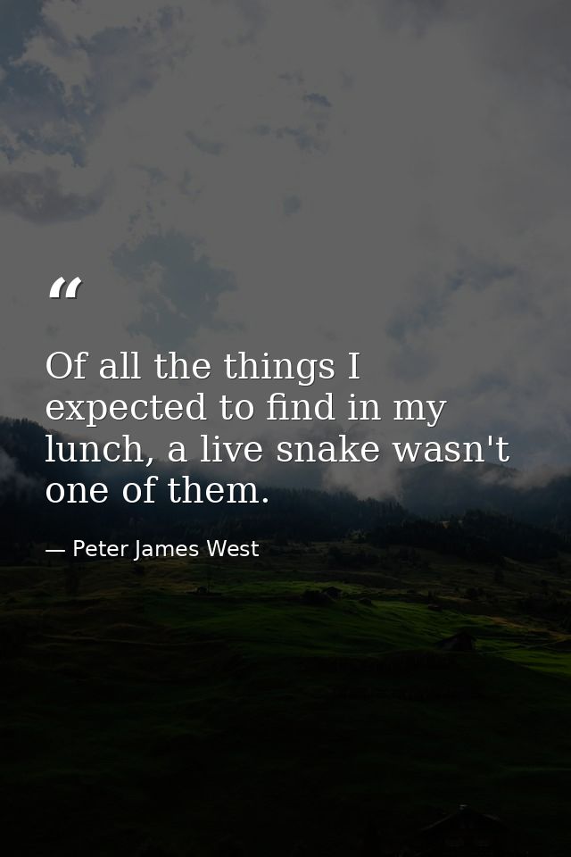 Of all the things I expected to find in my lunch, a live snake wasn't one of them. — Peter James West