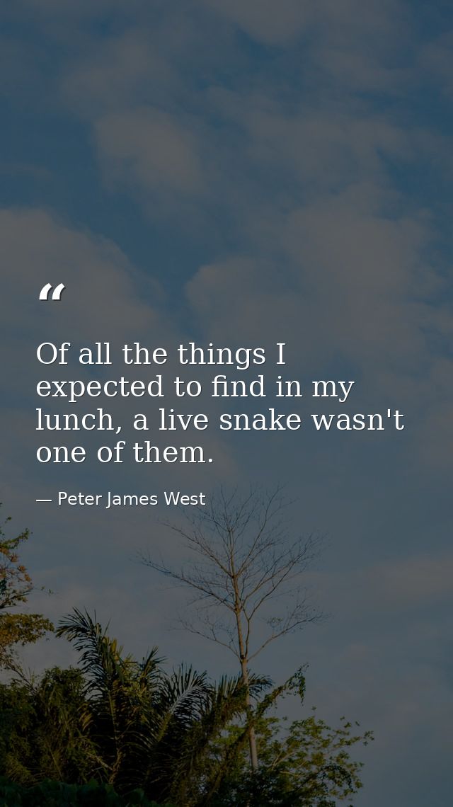 Of all the things I expected to find in my lunch, a live snake wasn't one of them. — Peter James West