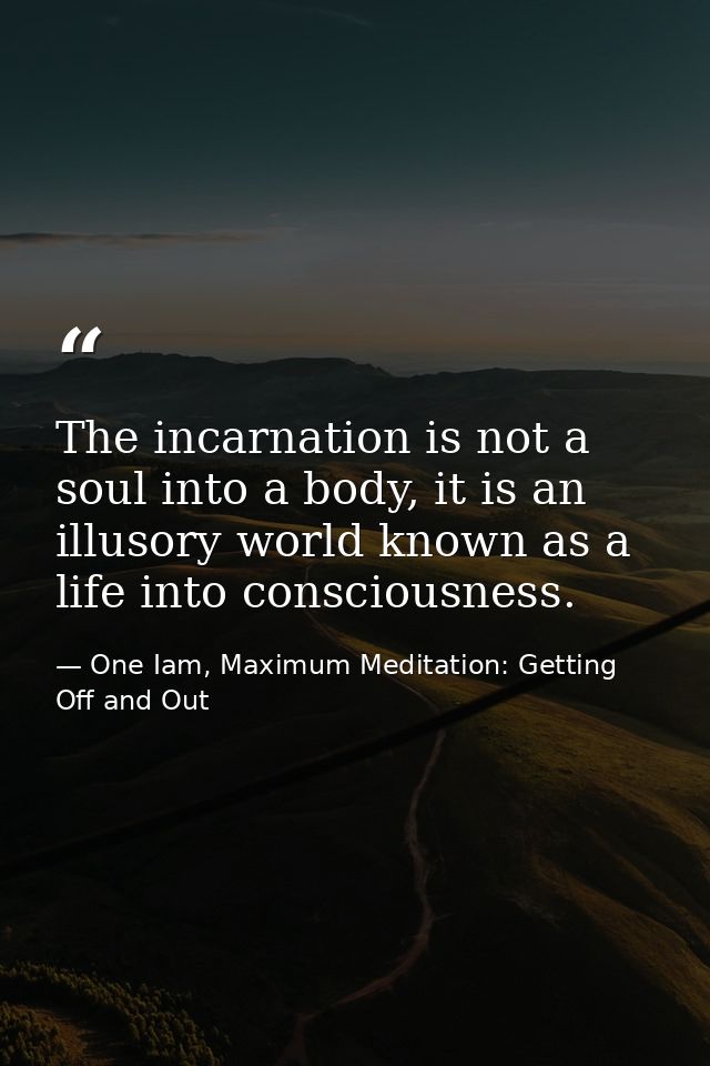 The incarnation is not a soul into a body, it is an illusory world known as a life into consciousness. — One Iam, Maximum Meditation: Getting Off and Out