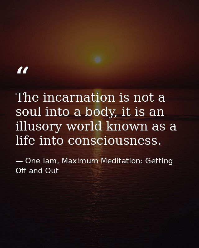 The incarnation is not a soul into a body, it is an illusory world known as a life into consciousness. — One Iam, Maximum Meditation: Getting Off and Out
