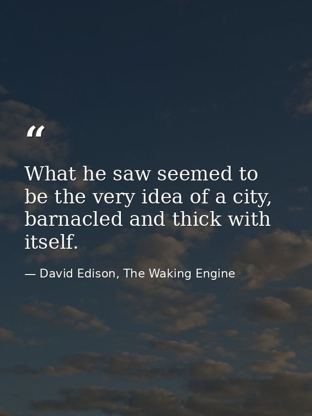 What he saw seemed to be the very idea of a city, barnacled and thick with itself. — David Edison, The Waking Engine