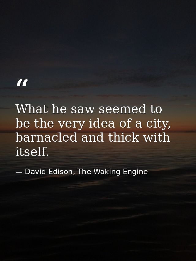 What he saw seemed to be the very idea of a city, barnacled and thick with itself. — David Edison, The Waking Engine