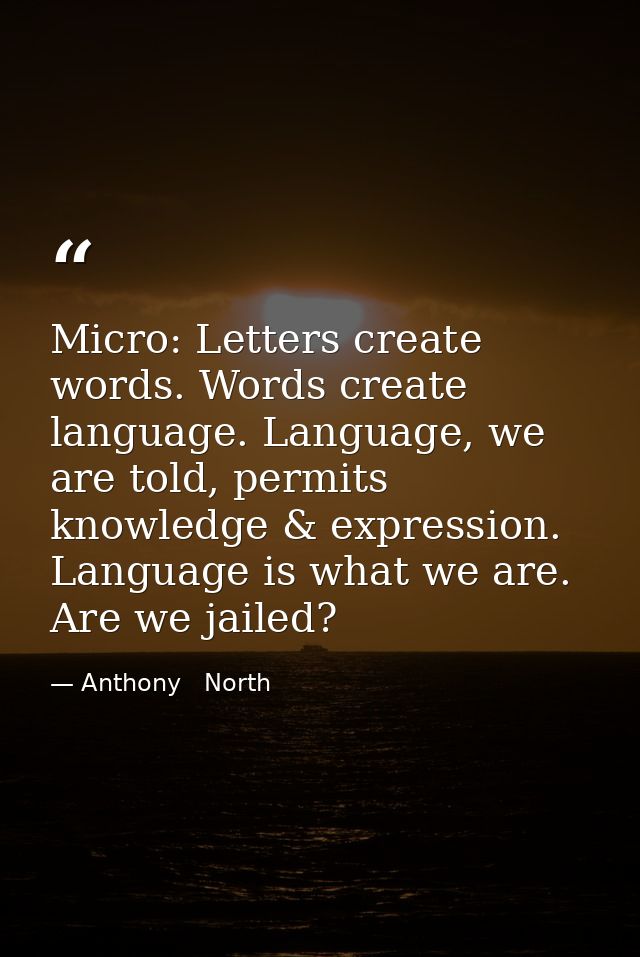 Micro: Letters create words. Words create language. Language, we are told, permits knowledge & expression. Language is w — Anthony   North