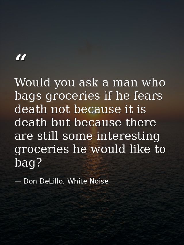 Would you ask a man who bags groceries if he fears death not because it is death but because there are still some intere — Don DeLillo, White Noise