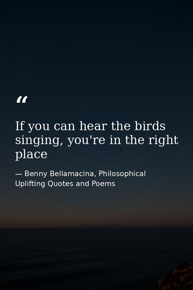If you can hear the birds singing, you're in the right place — Benny Bellamacina, Philosophical Uplifting Quotes and Poems