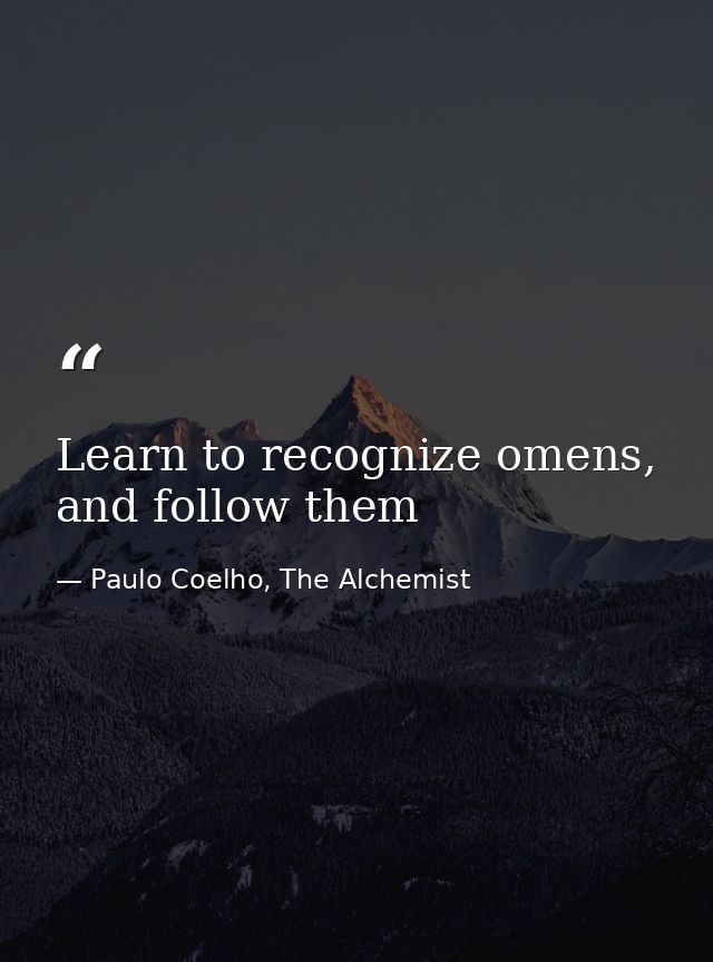 Learn to recognize omens, and follow them — Paulo Coelho, The Alchemist