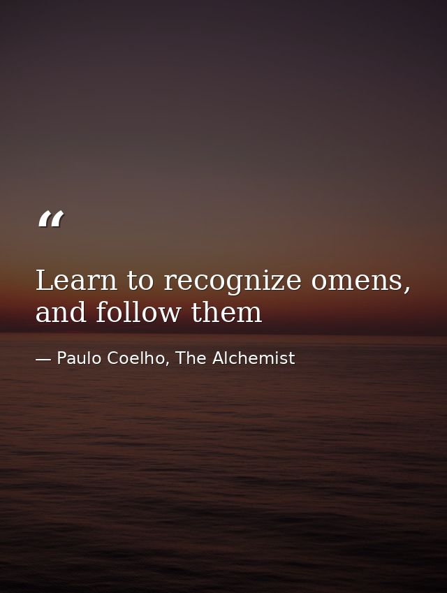 Learn to recognize omens, and follow them — Paulo Coelho, The Alchemist