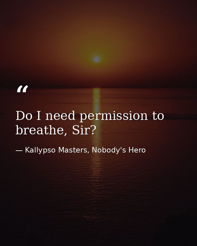 Do I need permission to breathe, Sir? — Kallypso Masters, Nobody's Hero
