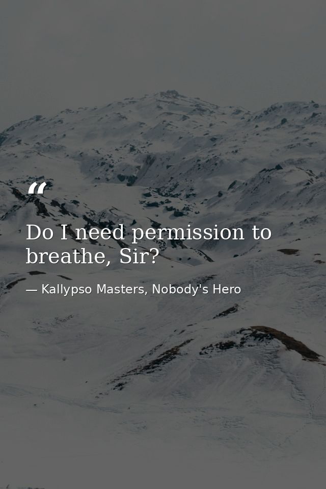 Do I need permission to breathe, Sir? — Kallypso Masters, Nobody's Hero