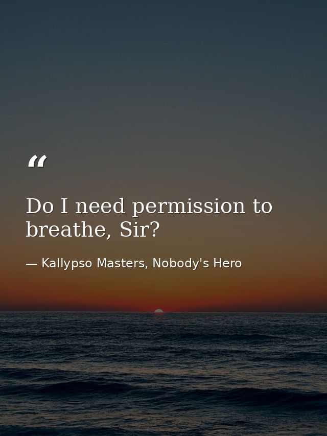 Do I need permission to breathe, Sir? — Kallypso Masters, Nobody's Hero