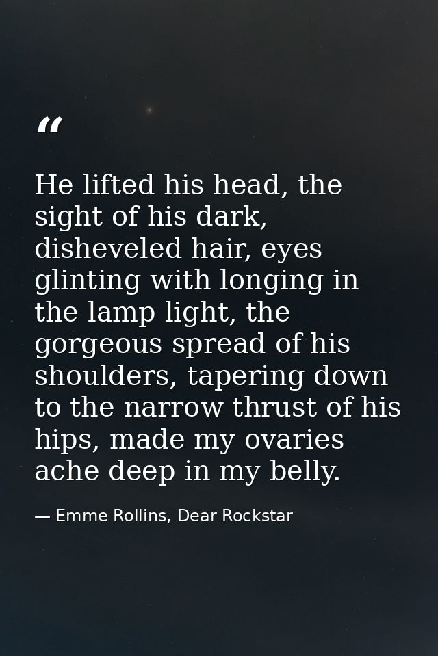 He lifted his head, the sight of his dark, disheveled hair, eyes glinting with longing in the lamp light, the gorgeous s — Emme Rollins, Dear Rockstar