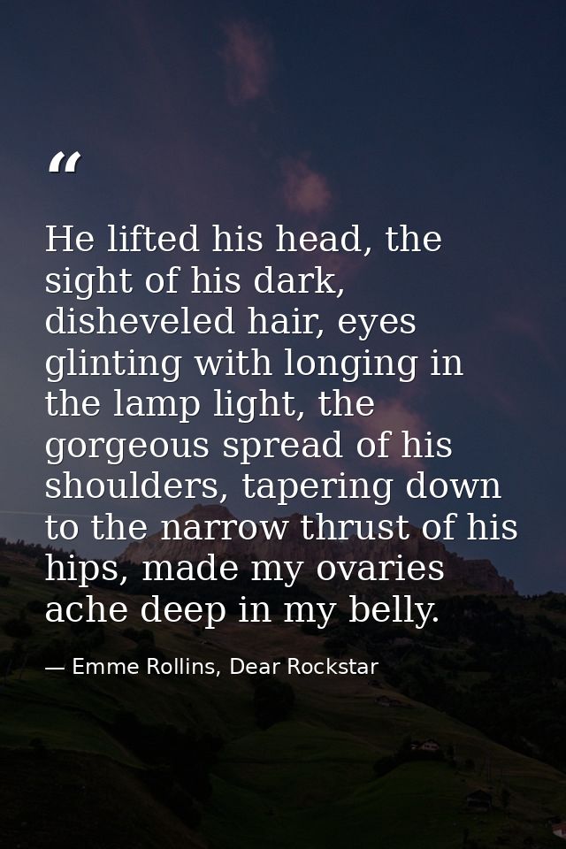 He lifted his head, the sight of his dark, disheveled hair, eyes glinting with longing in the lamp light, the gorgeous s — Emme Rollins, Dear Rockstar