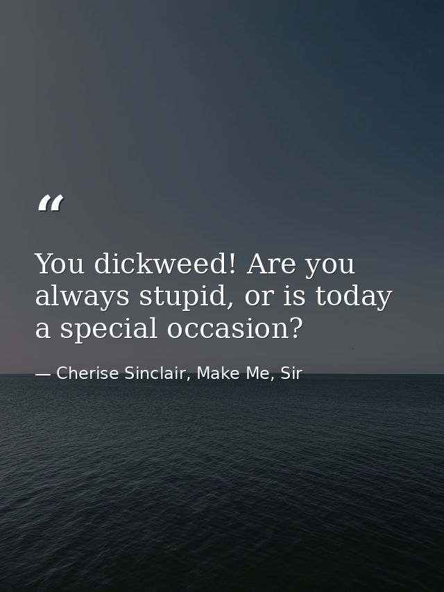 You dickweed! Are you always stupid, or is today a special occasion? — Cherise Sinclair, Make Me, Sir