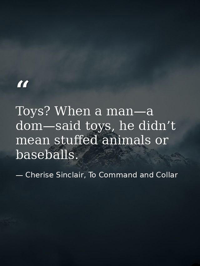 Toys? When a man—a dom—said toys, he didn’t mean stuffed animals or baseballs. — Cherise Sinclair, To Command and Collar