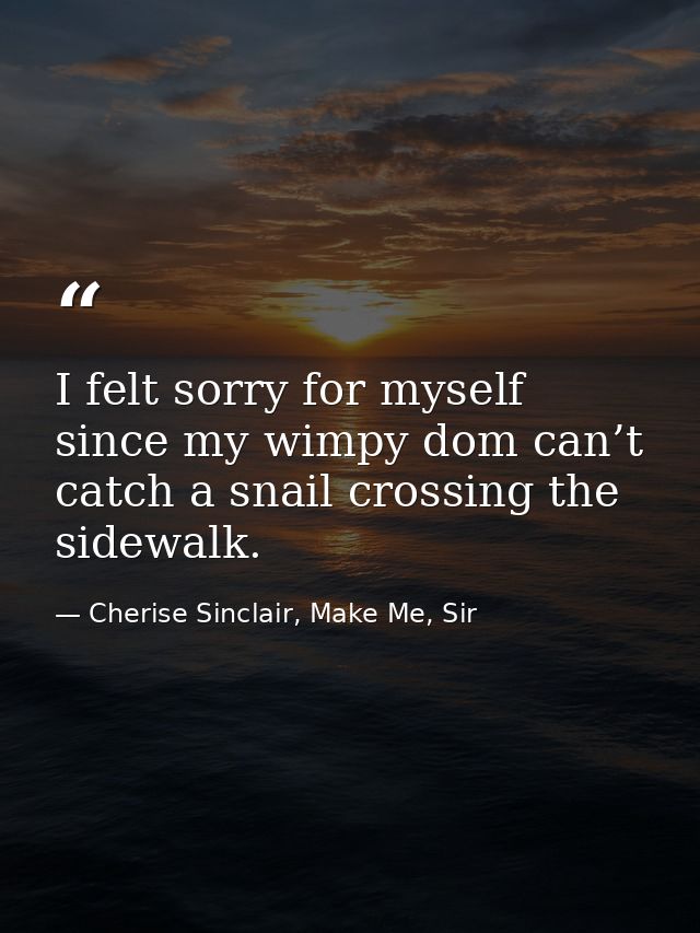 I felt sorry for myself since my wimpy dom can’t catch a snail crossing the sidewalk. — Cherise Sinclair, Make Me, Sir