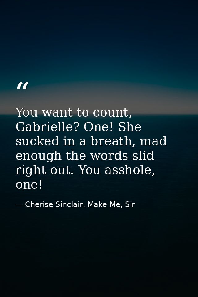 You want to count, Gabrielle? One! She sucked in a breath, mad enough the words slid right out. You asshole, one! — Cherise Sinclair, Make Me, Sir